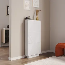 Scarpiera salvaspazio 54x117h cm con 3 ante a ribalta bianco opaco cannettato - Ayla
