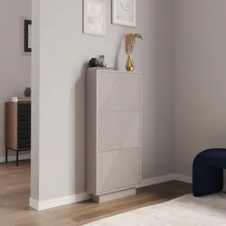 Scarpiera salvaspazio 54x117h cm con 3 ante a ribalta cashmere opaco cannettato - Ayla