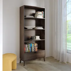 Libreria 80x180h cm in legno rovere kover con 4 vani a giorno e 1 cassetto - Ember