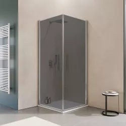 Box doccia 80x80 cm doppio battente con vetro temperato fumé e profilo cromo 195h - Nilo