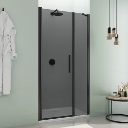 Box doccia nicchia 115 cm battente 70 cm e lato fisso con vetro temperato fumé e profilo nero 195h - Nilo