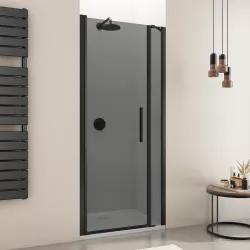 Box doccia nicchia 95 cm battente 80 cm e lato fisso con vetro temperato fumé e profilo nero 195h - Nilo