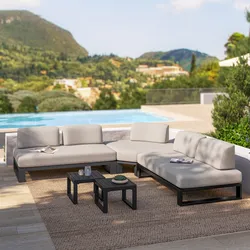 Divano angolare da giardino 5 posti in alluminio antracite e tessuto olefin beige - Haven