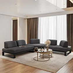 Divano angolare 5 posti in tessuto olefin grigio scuro e alluminio antracite - Haven