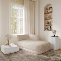 Chaise longue modulare in tessuto di ciniglia beige con schienale angolare destro - Cuddle