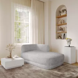 Chaise longue modulare in tessuto di ciniglia grigio con schienale angolare destro - Cuddle