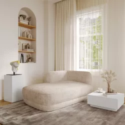 Chaise longue modulare in tessuto di ciniglia beige con schienale angolare sinistro - Cuddle