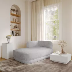 Chaise longue modulare in tessuto di ciniglia grigio con schienale angolare sinistro - Cuddle