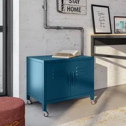 Mobile basso 60x49h cm in acciaio verniciato blu petrolio con 2 ante e ruote - Latino