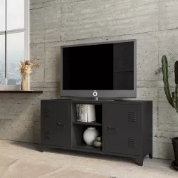 Mobile porta tv 120x60h cm in acciaio verniciato nero con 2 ante e vani a giorno - Easton