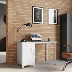 Scrivania 120x76h cm in acciaio verniciato bianco con armadietto - Easton