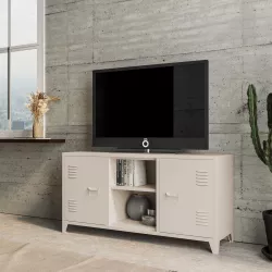 Mobile porta tv 120x60h cm in acciaio verniciato crema con 2 ante e vani a giorno - Easton