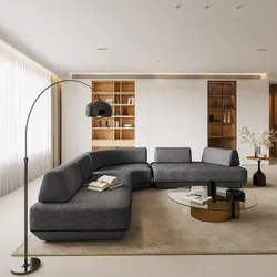 Divano modulare in tessuto olefin grigio scuro e alluminio antracite - Laela