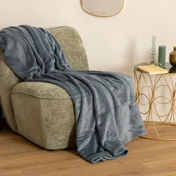 Plaid 230x180 cm in flanella effetto velluto celeste - Sophie