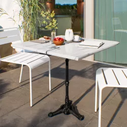 Tavolo da giardino 80x80 cm con top in marmo bianco e struttura nera - Gordon