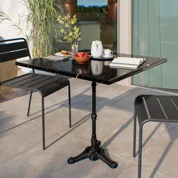 Tavolo da giardino 80x80 cm con top in marmo nero e struttura nera - Gordon