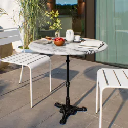 Tavolo da giardino rotondo 80 cm con top in marmo bianco e struttura nera - Gordon