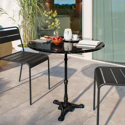 Tavolo da giardino rotondo 80 cm con top in marmo nero e struttura nera - Gordon