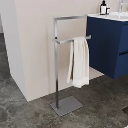 Piantana portasciugamani  in acciaio inox cromo e base in vetro grigio - Naya