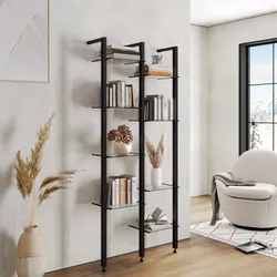 Libreria regolabile 82x190-200h cm in alluminio nero con 8 ripiani in vetro temperato - Zed