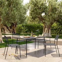 Set pranzo tavolo 150x80 cm e 4 sedie in acciaio nero - Faber