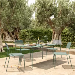 Set pranzo  tavolo 150x80 cm e 4 sedie in acciaio verde marino - Faber