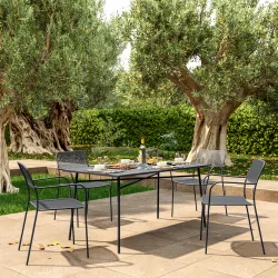 Set pranzo tavolo 150x90 cm e 4 sedie con braccioli in acciaio blu notte - Faber