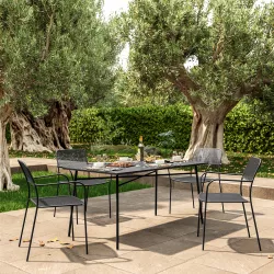 Set pranzo tavolo 150x90 cm e 4 sedie con braccioli in acciaio nero - Faber