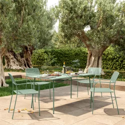 Set pranzo tavolo 150x90 cm e 4 sedie con braccioli in acciaio verde marino - Faber