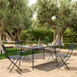 Set pranzo tavolo 150x80 cm e 4 sedie pieghevoli blu notte - Faber