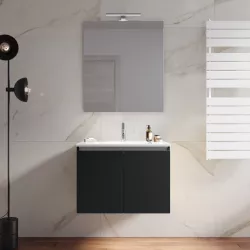 Mobile bagno sospeso 60 cm nero opaco con lavabo e specchio - Cuki