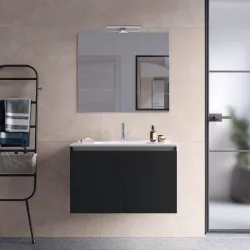 Mobile bagno sospeso con ante 80 cm nero opaco con lavabo e specchio - Cuki