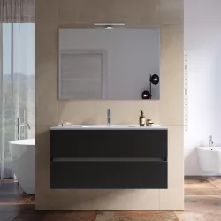 Mobile bagno sospeso con cassetti 100 cm nero opaco con lavabo e specchio - Cuki