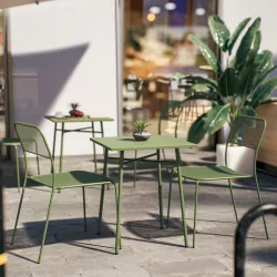 Set bistrot tavolo 60x60 cm e 2 sedie in acciaio verde bosco - Faber