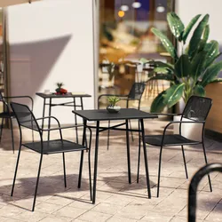 Set bistrot tavolo 60x60 e 2 sedie con braccioli in acciaio nero - Faber