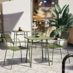 Set bistrot tavolo 60x60 e 2 sedie con braccioli in acciaio verde oliva - Faber