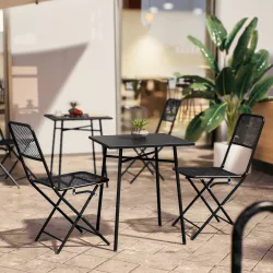 Set bistrot tavolo 60x60 e 2 sedie pieghevoli in acciaio nero - Faber