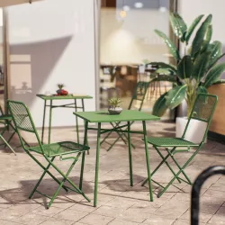 Set bistrot tavolo 60x60 e 2 sedie pieghevoli in acciaio verde bosco - Faber