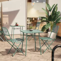 Set bistrot tavolo 60x60 e 2 sedie pieghevoli in acciaio verde marino - Faber