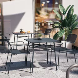 Set bistrot tavolo 70x70 e 2 sedie con braccioli in acciaio blu notte - Faber