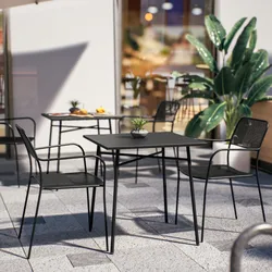 Set bistrot tavolo 70x70 e 2 sedie con braccioli in acciaio nero - Faber
