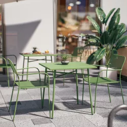 Set bistrot tavolo 70x70 e 2 sedie con braccioli in acciaio verde bosco - Faber