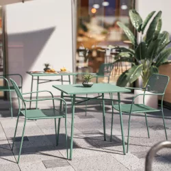 Set bistrot tavolo 70x70 e 2 sedie con braccioli in acciaio verde marino - Faber