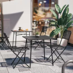 Set bistrot tavolo 70x70 cm e 2 sedie pieghevoli in acciaio nero - Faber