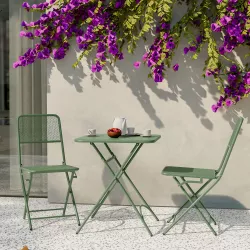 Set bistrot tavolo pieghevole 60x60 cm e 2 sedie pieghevoli in acciaio verde bosco - Faber