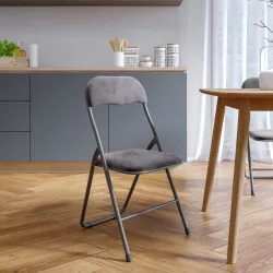 Sedia pieghevole grigio scuro con cuscino in velluto imbottito e struttura in metallo - Fold Color
