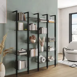 Libreria regolabile 162x190-200h cm in alluminio nero con 16 ripiani in vetro temperato - Zed
