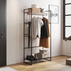 Appendiabiti 83x167h cm con ripiani effetto rovere e struttura in acciaio nero - Duke