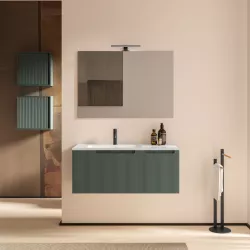 Mobile da bagno 100 cm verde montagna opaco cannettato con specchio - Konai