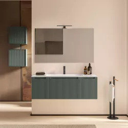 Mobile bagno sospeso 120 cm verde montagna opaco cannettato e specchio - Konai